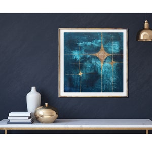 Galaxy 3, giclee art print, mid century modern art, modern mid century art, stars, starburst, gold leaf, celestial art, space art, retro art