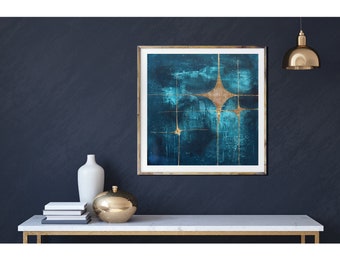 Galaxy 3, giclee art print, mid century modern art, modern mid century art, stars, starburst, gold leaf, celestial art, space art, retro art