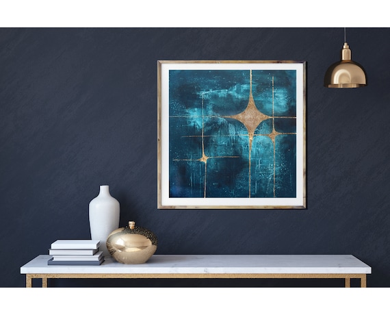 Galaxy 3, giclee art print, mid century modern art, modern mid century art, stars, starburst, gold leaf, celestial art, space art, retro art