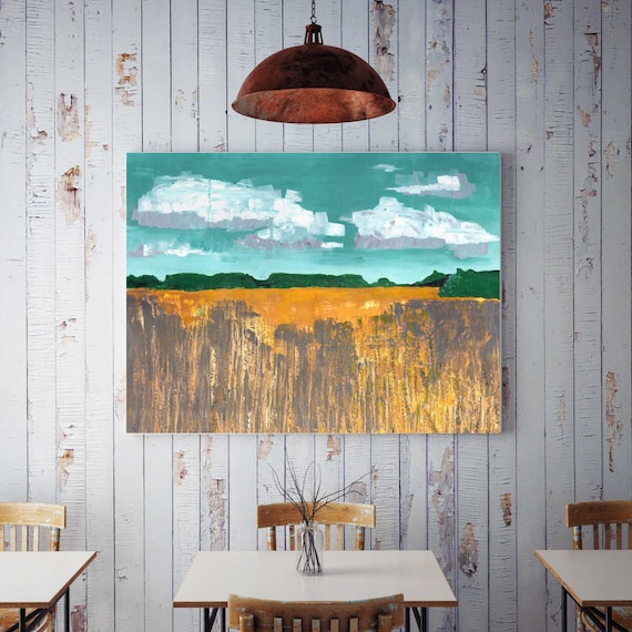 Large Abstract landscape, autumn wheat field painting, original painting of wheat field, commercial art, large painting, fall wall art, fall