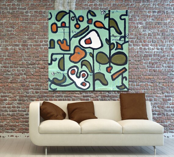 Mid Century Modern Inspired Floral Art, floral, LARGE floral painting, commercial art, interior design, retro art, abstract floral painting