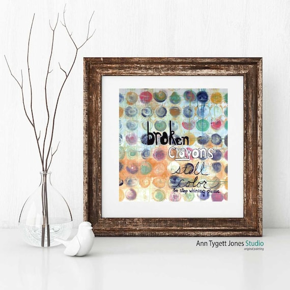 Art print of abstract circles, acrylic painting of crayons, pastel color scheme, art print quotes painting, art for kids, kids room wall art