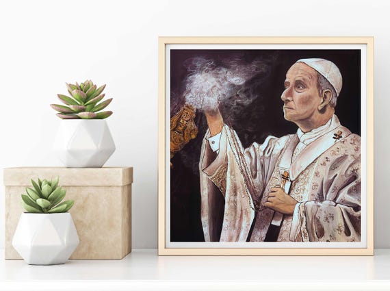 Pope Leo, Original painting, Catholic Art, Catholic home decor, Religious art, Catholic, Papal artwork,