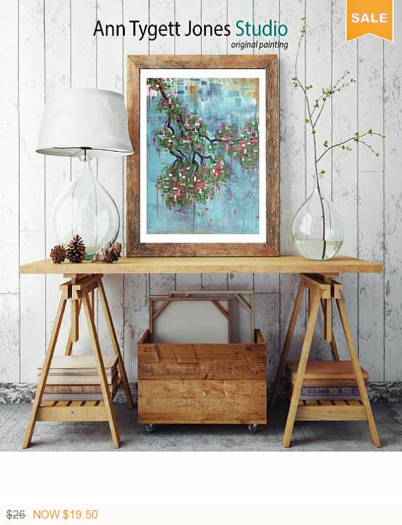 Cherry tree art, cherry tree print, original abstract cherry tree art, modern decor, cherry tree blossoms, cherry tree art, spring art