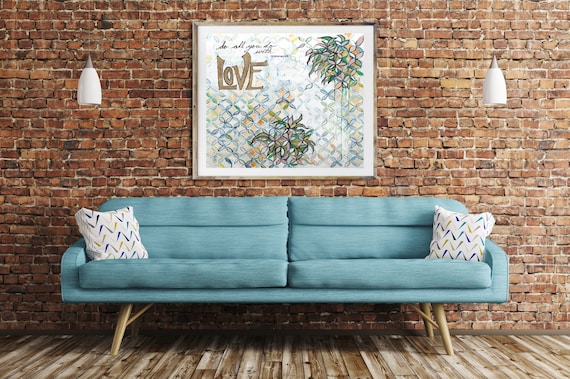 Abstract LOVE art print, inspirational art quote, religious art quote, abstract art, geometric floral art, word art, modern wall art, love