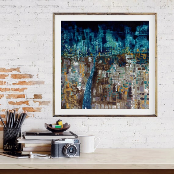 Abstract art print, abstract landscape, modern art, night sky art, interior decor, interior staging landscape art, lobby art, commercial art