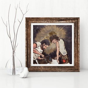 St. Joseph und Jesus, St. Joseph, Jesus, Christliche Kunst, Katholische Kunst, Jesus als Kind, Vater und Sohn, Inspirationskunst, Katholisches Geschenk,