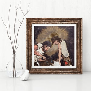 St. Joseph and Jesus, St. Joseph, Jesus, Christian art, Catholic art, Jesus as a child, Father and Son, inspirational art, Catholic gift,