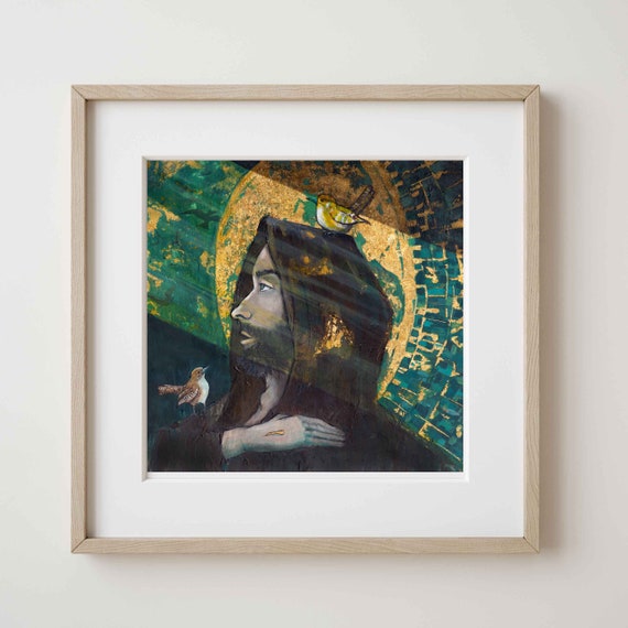 St. Francis of Assisi, Saint art print, Catholic wall art, Catholic art, Catholic decor, Franciscan, Gold leaf, Giclee art print, Holy man