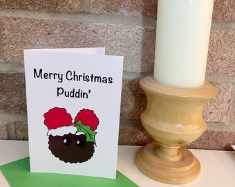 Christmas pudding Christmas card 6x4 with green envelope