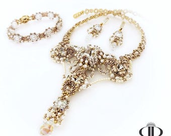 Wings Finished Set White (Necklace, Earrings and Bracelet)