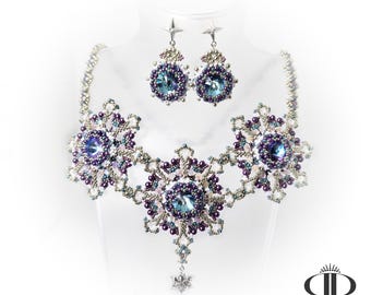 Snow Dream Finished Set Lila-Silver-White (Necklace and Earrings)