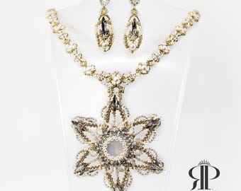 Elysium Finished Set White-Grey-Gold (Necklace and Earrings)