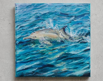Floating dolphin – original, unique, acrylic on canvas