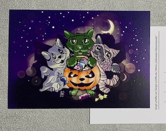 Halloween cats gang, Halloween postcard