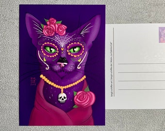 La Catrina Cat, Halloween Postcard