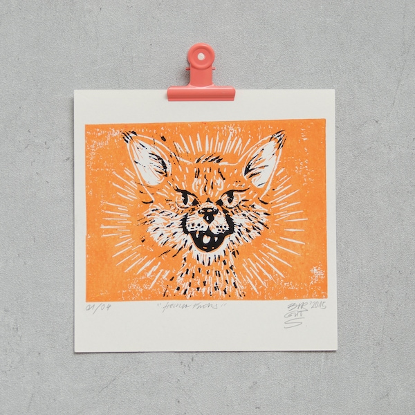 Fox - Original Linocut Print Limited