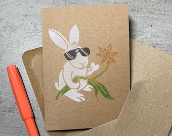 Cool Easter! with flower - limited edition hand-printed Easter card with envelope