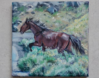 Mustang stallion, near Reno, Nevada - original, unique, acrylic on canvas