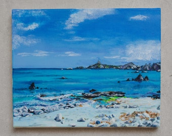 Sardinia II, beach, Capo Carbonara, Sardinia, Italy - original, unique, acrylic on canvas
