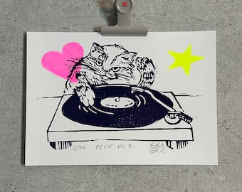 DJ Cat, Vol.3 – limited linocut print
