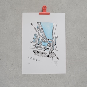 Cube, Boxcar, two-color, two versions – Original linocut print | limited