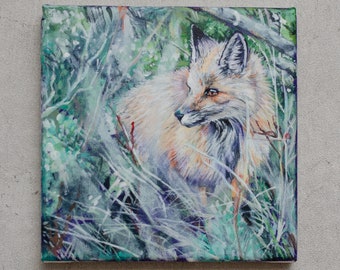 Fox in Yellowstone National Park – original, unique, acrylic on canvas