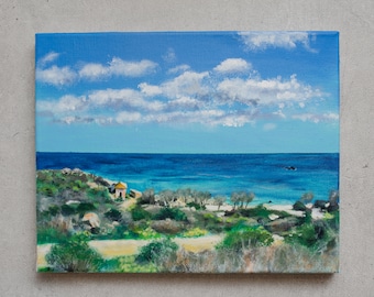 Sardinia I, beach, Capo Carbonara, Sardinia, Italy - original, unique, acrylic on canvas