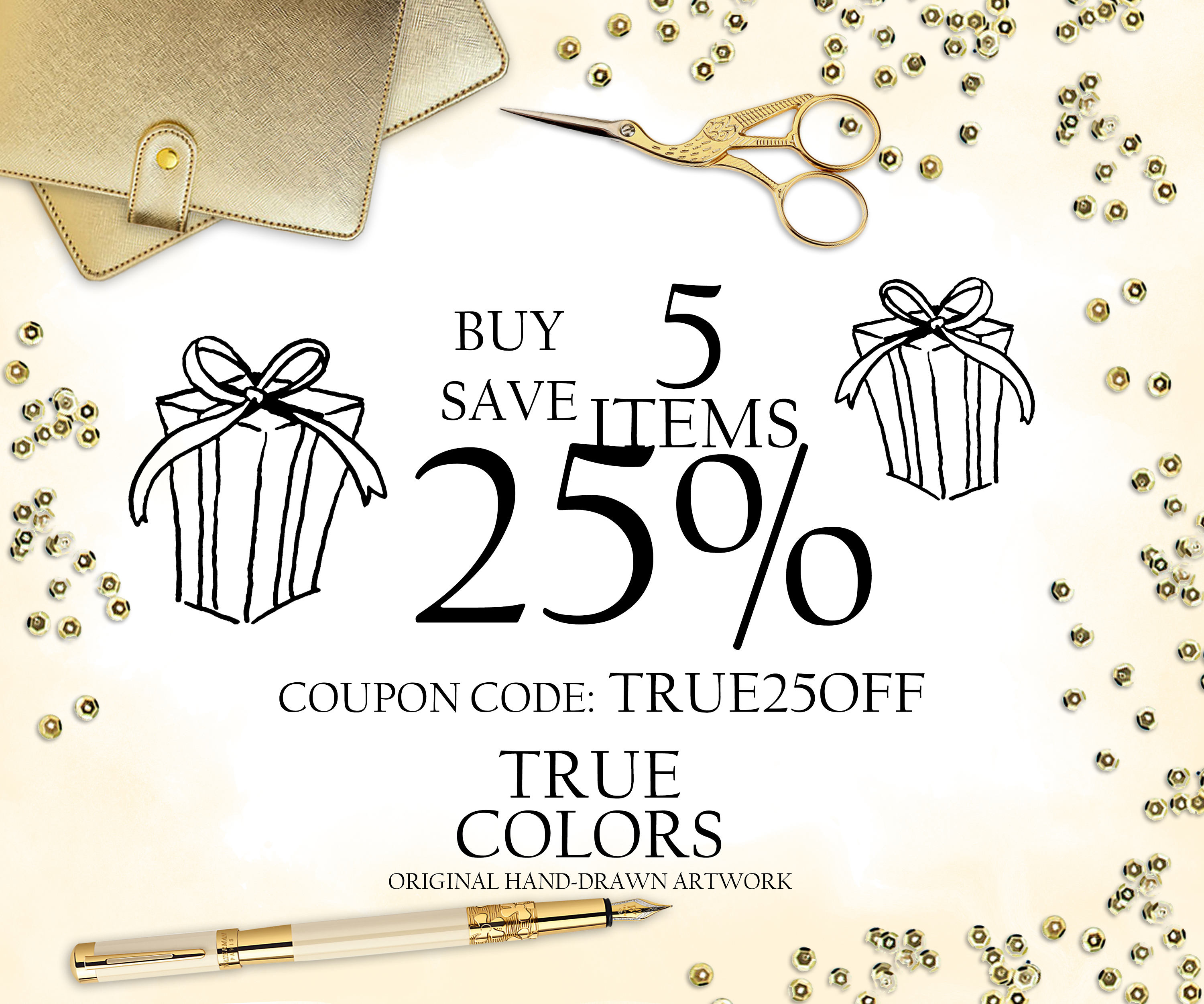 DISCOUNT COUPON Buy 5 Items and Save 25 Discount Code, Coupon Code Etsy