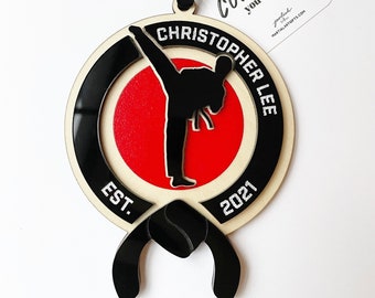 Karate Black Belt Personalized Ornament, Karate Black Belt Gift Idea, Karate Boy Kick, Christmas Gift