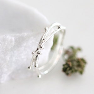 Dainty Twist Silver Ring Branch Handmade Ring Sterling Silver Nature Ring Textured Tree Ring Cross X Ring Double Ring Stackable Thin Ring