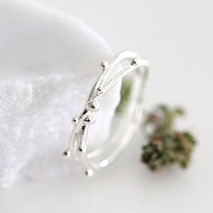 Dainty Twist Silver Ring Branch Handmade Ring Sterling Silver Nature Ring Textured Tree Ring Cross X Ring Double Ring Stackable Thin Ring