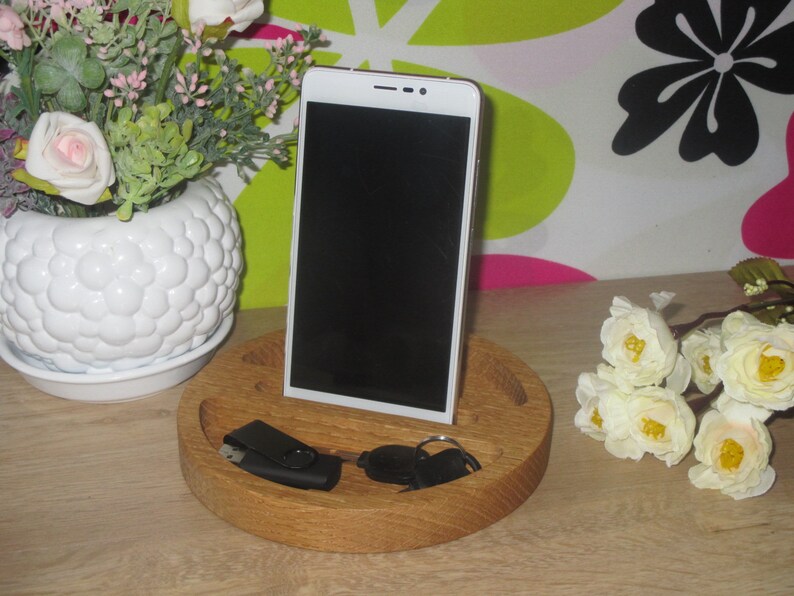 Iphone Keeper Wooden Phone Storage Key Holder Wood Desk Image 0