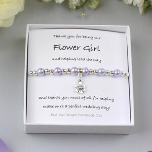 Thank You Flower Girl Pink Pearl Bracelet, Thank You Bridesmaid, Bridal Party Gift, Delicate Bracelet, Flower Girl Gift, Wedding Party image 2