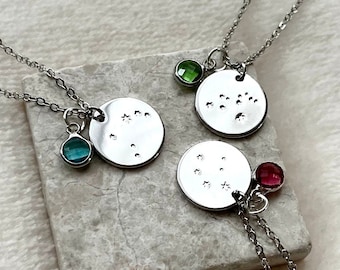 Personalized Silver Constellation Necklace with Birthstone Charm