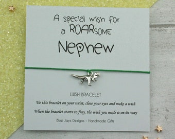 Gift for Nephew, Wish Bracelet, Nephew Gifts, Dinosaur Birthday, Small Christmas Gifts for Kids