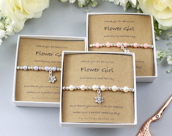 Blumenmädchen-Geschenk, Dankeschön-Geschenk, zartes Armband, Hochzeits-Party-Geschenk, weißes Perlenarmband, Brautjungfern-Geschenk, Hochzeitsgeschenke