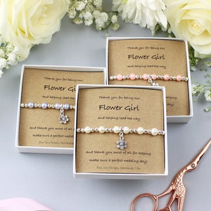 Flower Girl Gift, Thank You Gift, Delicate Bracelet, Wedding Party Gift, White Pearl Bracelet, Bridesmaid Gift, Wedding Favours image 1