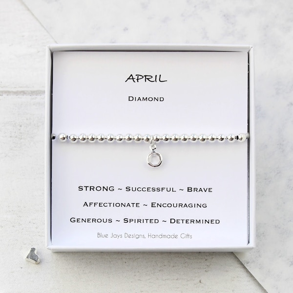 Dainty April Birthstone Bracelet, Personalized Jewelry, Christmas Gifts for Kids, 16th Birthday Girl Gift, Aries Star Sign Jewellery