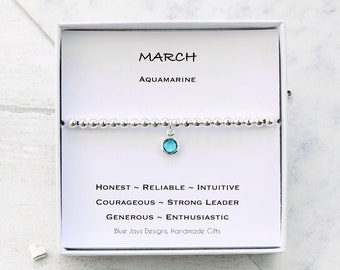 March Birthstone Bracelet, Birthday Gift for Her, Personalised Christmas Gifts,  Aquamarine Jewellery, 30th Birthday, Best Friend Bracelet