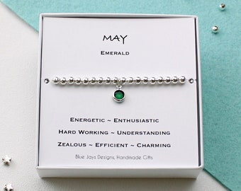 May Birthstone, Emerald, Bracelet, Gifts for Sister, Gift for Aunt, Taurus Birthstone, Unique Gift, Custom Jewellery, St Patricks Day