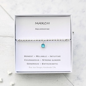 March Birthstone Bracelet, Birthday Gift for Her, Personalised Christmas Gifts, Aquamarine Jewellery, 30th Birthday, Best Friend Bracelet image 1