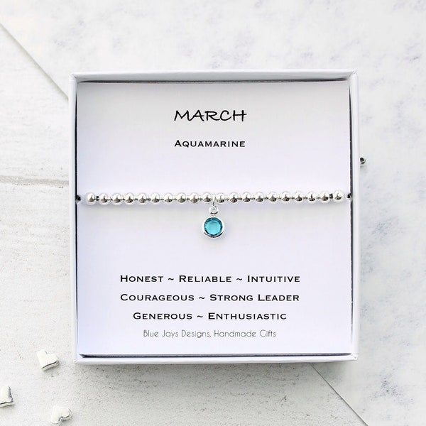 März Geburtsstein Armband, Geburtstagsgeschenk für Sie, personalisierte Weihnachtsgeschenke, Aquamarin Schmuck, 30