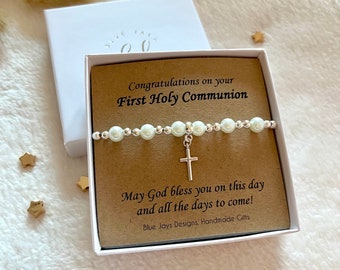 First Communion Gift, First Holy Communion Gifts, Communion Bracelet, Confirmation, Communion Dress, Pearl Bracelet, Spiritual Jewellery