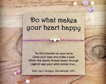 Gift for Women, Inspirational, Wish Bracelet, Best Friend Gift, Sister Gift, Heart Bracelet, Dainty Bracelet, Boho Jewelry, Happy Heart