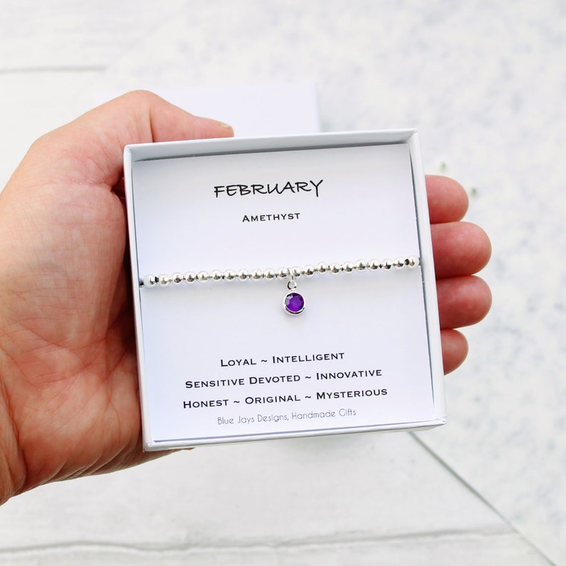 February Amethyst Birthstone and Initial Bracelet, Gift for Women, Aquarius Gift Ideas, Christmas Gifts, Childrens Jewellery image 5