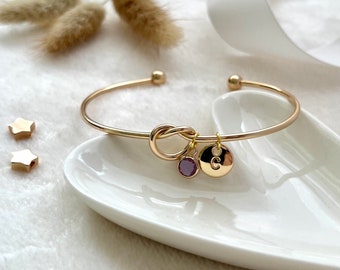 Bracelet noeud d'amitié en or personnalisé avec initiales et breloques pierres de naissance, topazes de novembre, cadeau de Noël pour elle, cadeaux de fête des mères