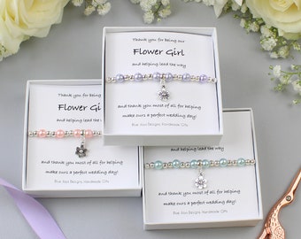 Thank You Flower Girl Pink Pearl Bracelet, Thank You Bridesmaid, Bridal Party Gift, Delicate Bracelet, Flower Girl Gift, Wedding Party