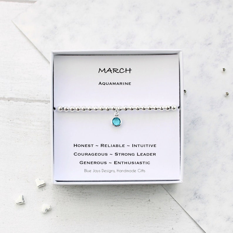 March Birthstone Bracelet, Birthday Gift for Her, Personalised Christmas Gifts, Aquamarine Jewellery, 30th Birthday, Best Friend Bracelet image 1