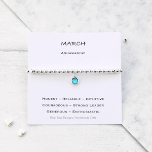 March Birthstone Bracelet, Birthday Gift for Her, Personalised Christmas Gifts, Aquamarine Jewellery, 30th Birthday, Best Friend Bracelet image 2